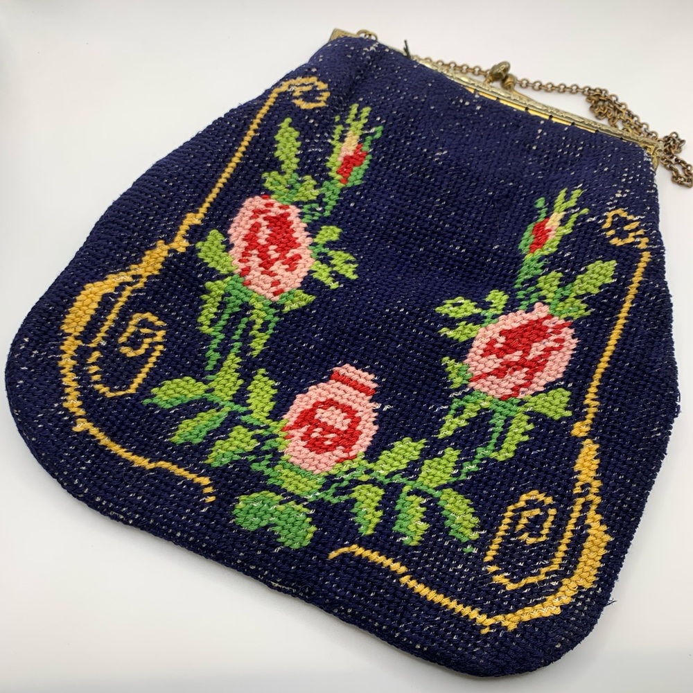 1930s Floral Needlepoint Tapestry Handbag